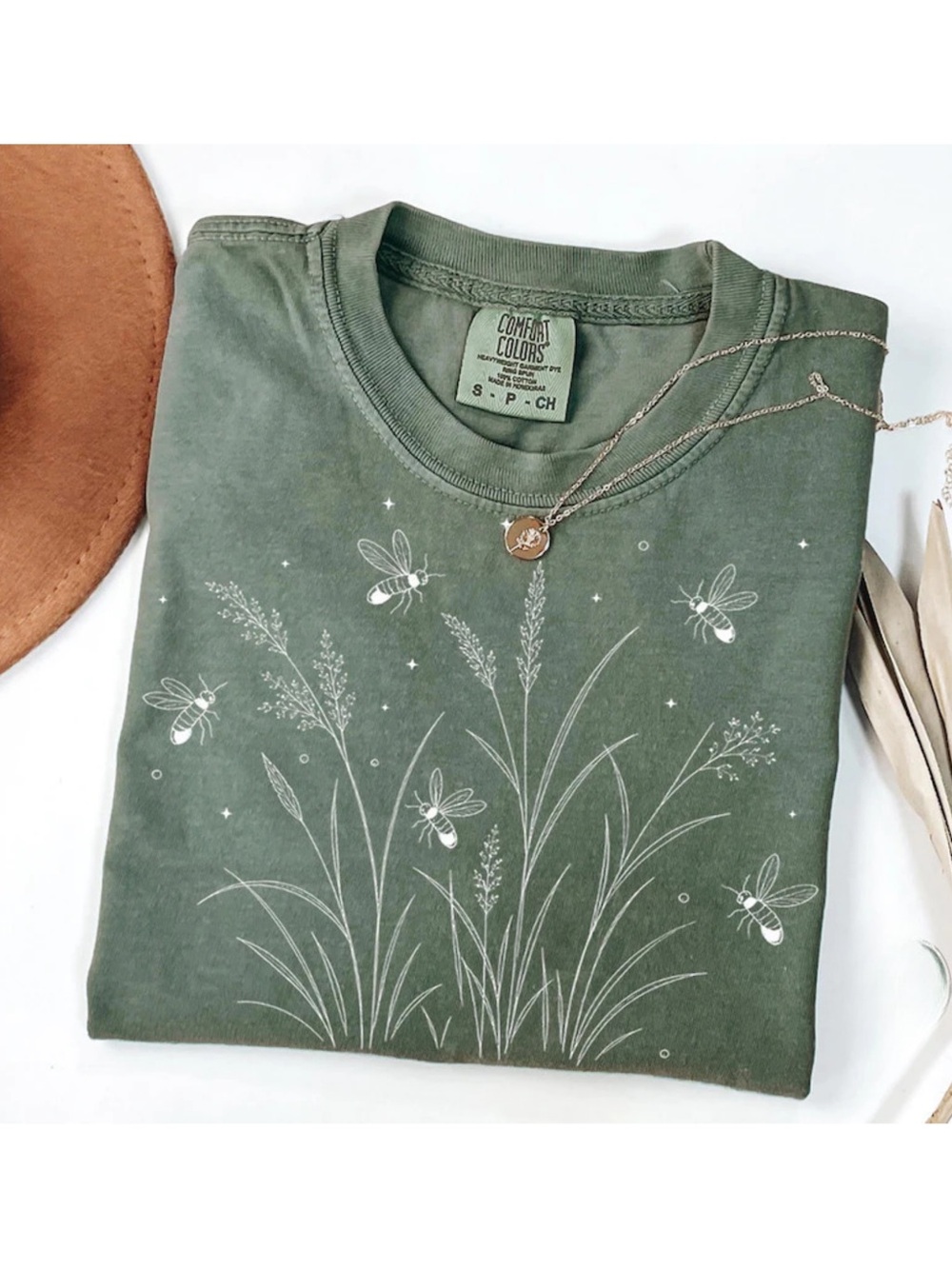 Comfort Colors Moss Bee & Grass Graphic Tee
